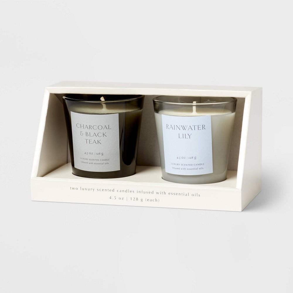2pk Votive Candle Gift Set Rainwater Lily Charcoal and Black Teak - Threshold™