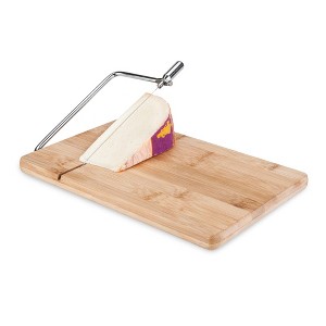 True WireSlice Bamboo Cheese Slicing Board, Bamboo Wood with Built-In Slicer, 10" by 7.5", Cheese Service, Entertaining Gift Set - 1 of 3