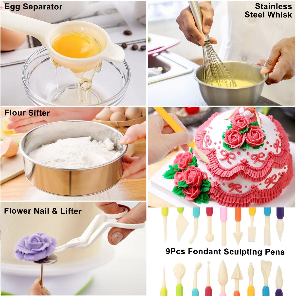 LotFancy Cake Decorating Kit, Cake Baking Supplies Set with Rotating Turntable, 3 Springform Pans - thumbnail 5