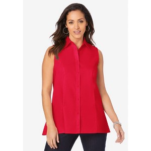 Jessica London Women's Plus Size Stretch Cotton Poplin Sleeveless Shirt - 1 of 4