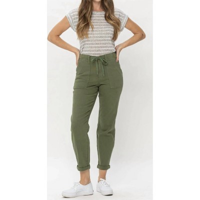 Women's High Waist Elastic Wb Zipper Fly W/ Double Cuff Joggers - Judy Blue