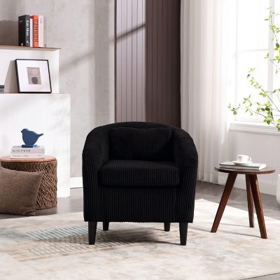 Okak Mid-Century Modern Barrel Accent Chair,Plush Armchair with Wooden Legs and Throw Pillow for Living Room,Office