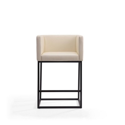 Cream Faux Leather and Metal Counter Height Barstool