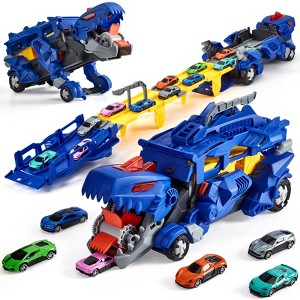 Large Dinosaur Transport Truck with 12 Dinosaur Cars & Foldable 3