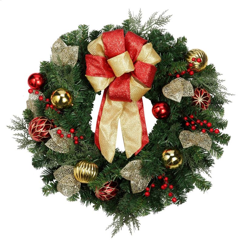 24&#34; Battery Operated Pre-Lit LED Madison Artificial Wreath White Lights - Haute D&#233;cor, 2 of 4