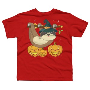 Boy's Design By Humans Funny Witch Sloth With Jack O Lantern Halloween T-Shirt By thebeardstudio T-Shirt - 1 of 3