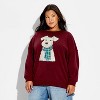 Women's Dog Scarf Fleece Graphic Pullover Sweatshirt - Burgundy - 2 of 3