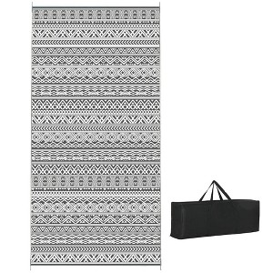 Resenkos Floor Mat Carpet,Indoor Door Mat,Reversible Outdoor Rug Carpet RV Camping Rugs with Carry Bag, 9' x 18', Gray & Cream White Boho 215" Gray - 1 of 4