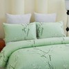 Soft Brushed Microfiber Duvet Cover Set, Plum Blossom Floral, Green, Queen 90x90 Inches with Zipper and Corner Ties - 2 of 4