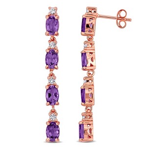 EVERLY JEWELRY | Rose Plated Sterling Silver 3-5/8 CT TGW Amethyst and White Topaz Drop Earrings - 1 of 4