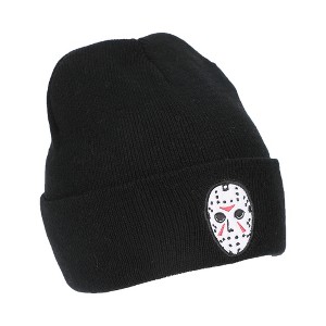 Friday The 13Th Jason Mask Embroidery On Acrylic Knit Standard Cuff Beanie - 1 of 4