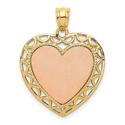 Black Bow Jewelry 14k Two Tone Gold Polished and Satin Heart Pendant, 22mm