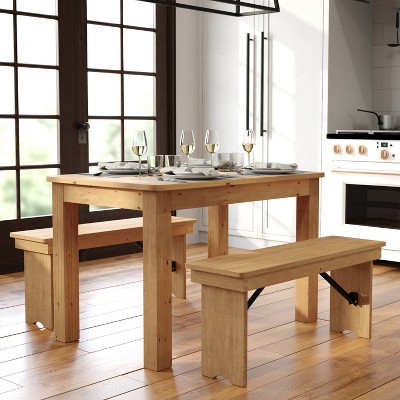 Light Natural Solid Pine Rustic Farmhouse Dining Table