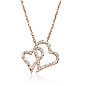 Guili Cubic Zirconia Sterling Silver Rose Plated Double Heart Micro Pave Pendant in White or Rose Gold—A Gorgeous and Radiant Gift for Loved Ones. - 1 of 3