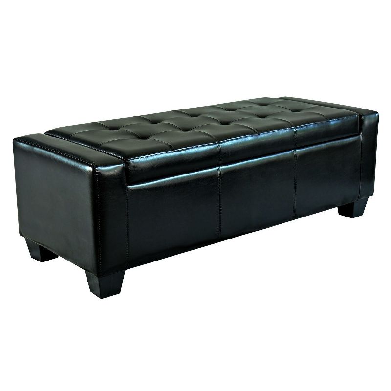 HOMCOM 51" Faux Leather Rectangular Tufted Storage Ottoman for Living Room, Entryway, or Bedroom, Black, 1 of 9