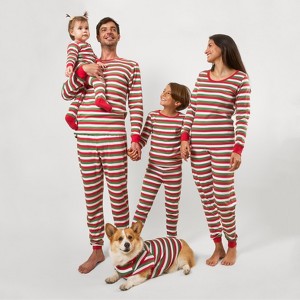 Leveret Matching Family Christmas Pajamas Red Green and White Striped - 1 of 4