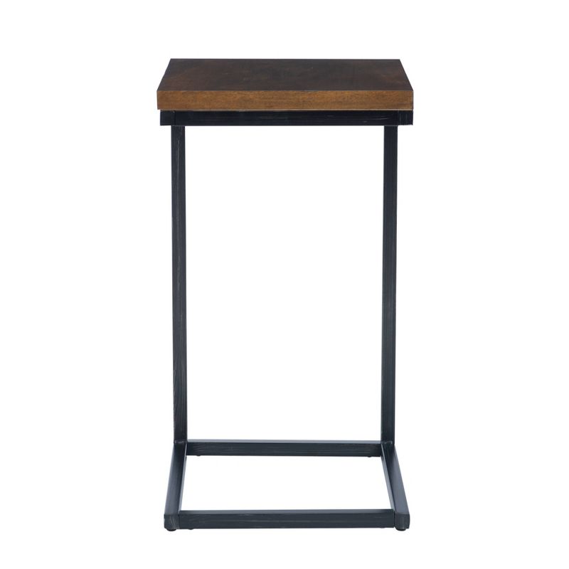 Hamri Traditional C Style Accent Table Walnut Wood and Hand Distressed Black Metal Frame - Powell, 3 of 10