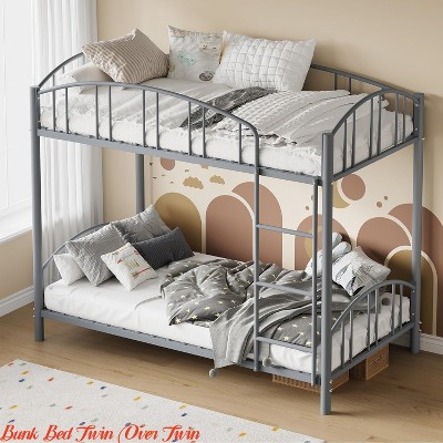 Twin Size Loft Bed w/ Stairs and Arched Guardrail, Sturdy Metal Slats Support, Space Saving, Noise Free, No Box Spring Needed