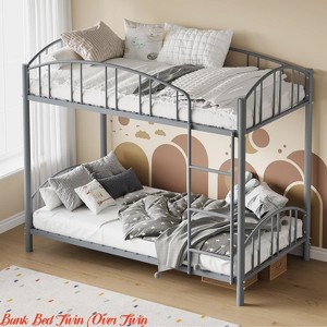 Twin Size Loft Bed w/ Stairs and Arched Guardrail, Sturdy Metal Slats Support, Space Saving, Noise Free, No Box Spring Needed - 1 of 4