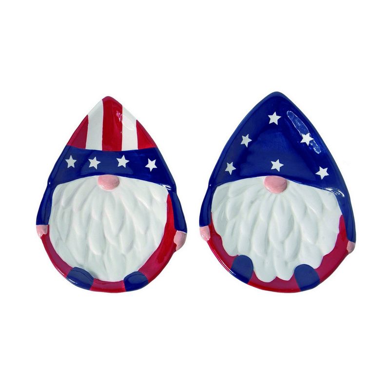 Transpac American Patriotic Uncle Sam Red White Blue Gnome Shaped Decorative Plate Set of 4, Dishwasher Safe, 3 of 5