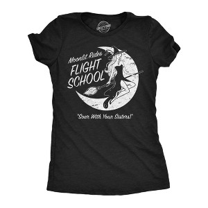 Womens Funny T Shirts Moonlit Rides Flight School Sarcastic Halloween Witch Graphic Novelty Tee For Ladies - Crazy Dog Women's T Shirt - 1 of 4