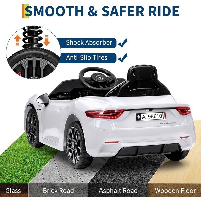 White Licensed Maserati GranCabrio 12V Kids Ride On Car With Remote Control Dual Motors Spring Suspension Safety Features For Ages 3 To 8 White
