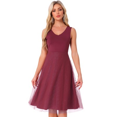 INSPIRE CHIC Women's Sequin Lace V Neck Sleeveless Wedding Guest Dress
