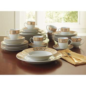 BrylaneHome Medici 40-Pc. Golden Porcelain Dinnerware Set (Service For 8)