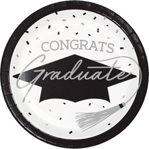 Creative Converting 9" Graduate School Spirit White Paper Plates 54ct - 1 of 4