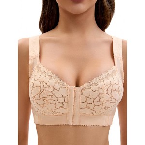 INSPIRE CHIC Women's Lace Front Closure Full Coverage Minimizers Wirefree Wide Straps Soft Bras - 1 of 4