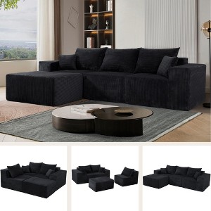 4-Piece L-Shaped Corduroy Modular Sectional Sofa with Spacious Chaise Lounge, Convertible, No Assembly Needed - 1 of 4