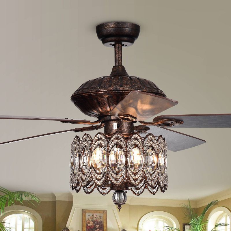 52&#34; x 52&#34; x 23&#34; Grove Dejes Chandelier Lighted Ceiling Fan with Crystal Shade Brown - Warehouse Of Tiffany, 3 of 7
