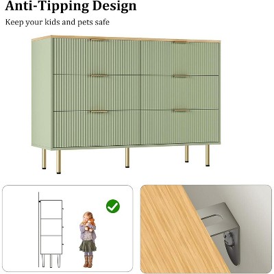Acekool 6 Drawer Dresser, Modern Wide Chest with Fluted Panels, Bedroom Storage Organizer for Living Room, Closet, Hallway, Entryway
