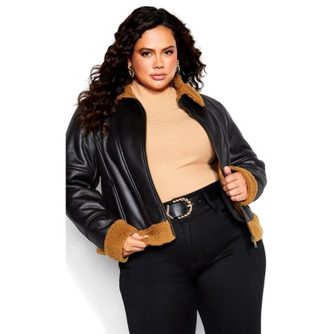 City Chic  Women's Plus Size Cropped Biker Jacket - Black - 18w