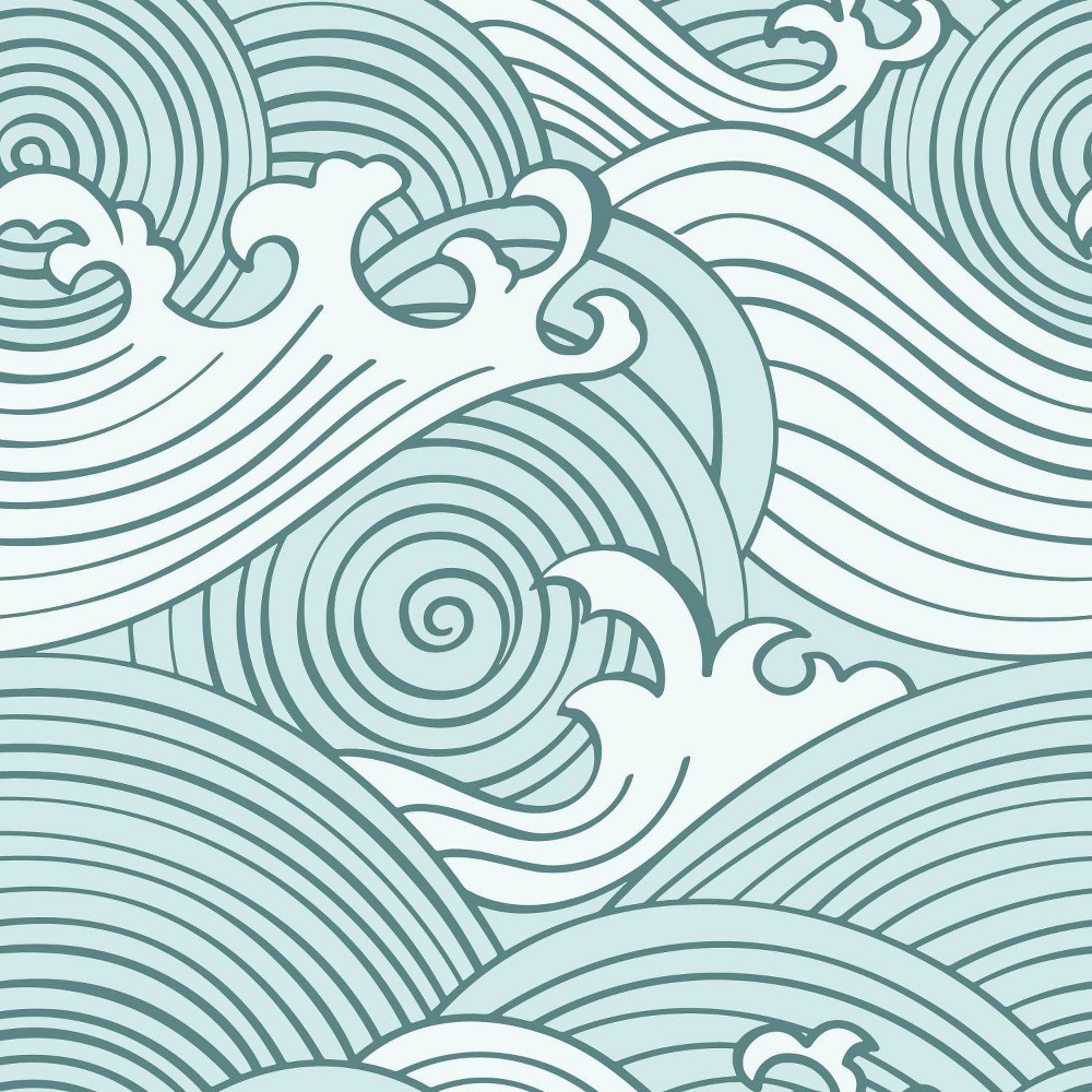 Photos - Wallpaper Roommates Asian Waves Peel and Stick  Teal/White 