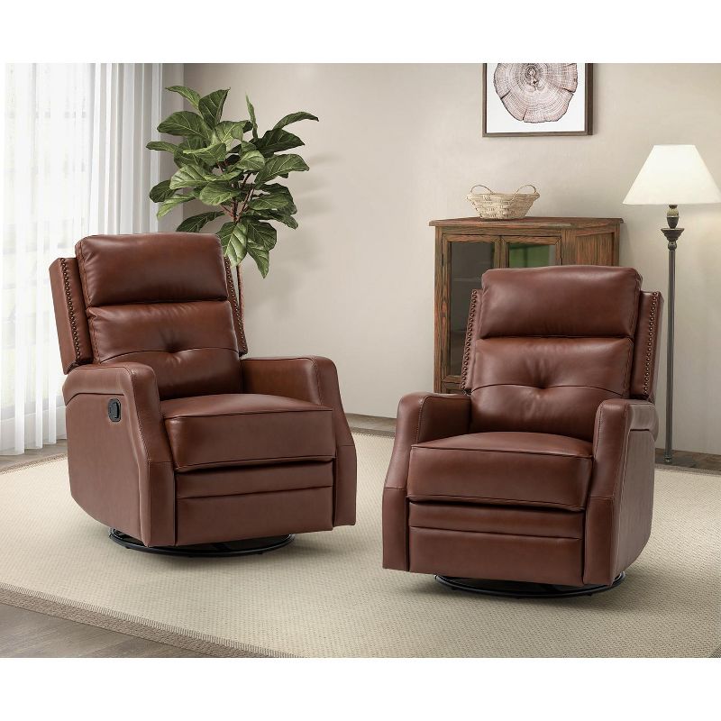 Set of 2 Basilio 28.74" Wide Tufted Wooden Upholstery Genuine Leather Swivel Rocker Recliner with Nailhead Trims | ARTFUL LIVING DESIGN, 1 of 11