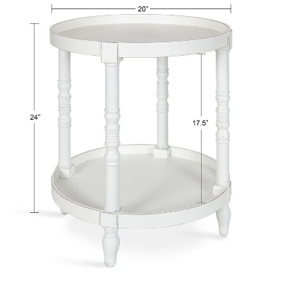 Bellport 22.5" Rustic White Round Wooden Side Table with Shelf