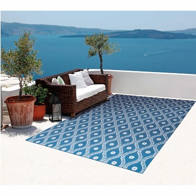 Handmade Navy Floral Tufted Rectangular Synthetic Area Rug