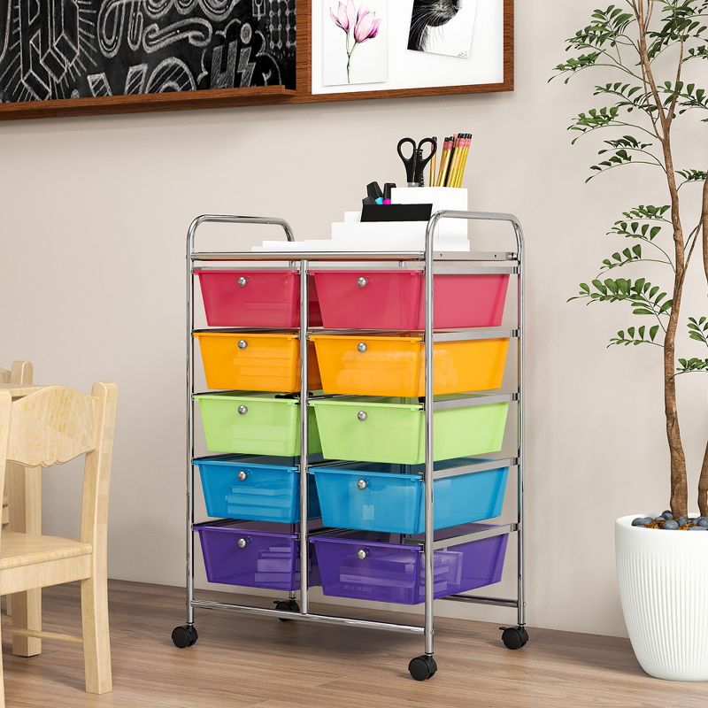 Tangkula 10-Drawer Rolling Storage Cart Tools Scrapbook Paper Organizer on Wheels Rainbow, 2 of 11