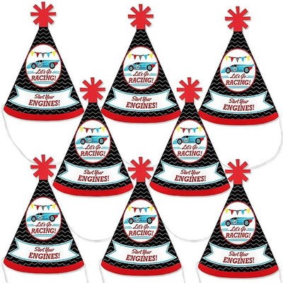 Big Dot of Happiness Let's Go Racing - Racecar - Mini Cone Race Car Birthday Party or Baby Shower Hats - Small Little Party Hats - Set of 8