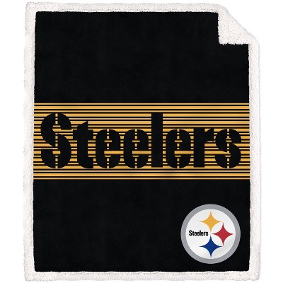 NFL Pittsburgh Steelers Center Stripe Trim Sherpa Trim Blanket