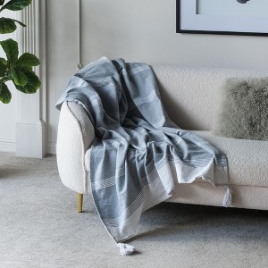 Sapphtopaz 2PCS 50"x60" Decorative Blanket with Stripes Four-Season Cozy Throw Blanket with Soft Cotton for Bed,Boho Style Bedding for Room - 1 of 4