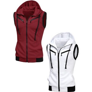 Lars Amadeus Men's Zip up Drawstring Hoodie Vest with Pockets 2 Packs - 1 of 4