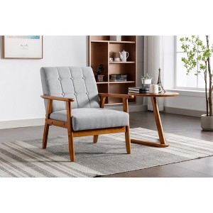 Leisure Chair, With Solid Wood Armrests And Legs, Ergonomics Seat Cushion & Backrest, Modern Accent Chair For Living Room, Bedroom, Office - 1 of 4