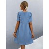 Women Short Sleeve Ruffle Mini Dress Smocked High Waist Pleated Dress V Neck Textured Dress Front Tie Detail Dress Summer Casual Dress - 2 of 4