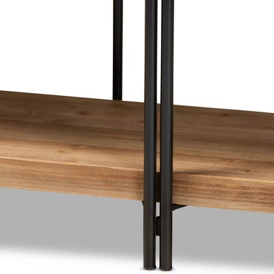 Natural Brown and Black Wood Metal Console Table with Storage