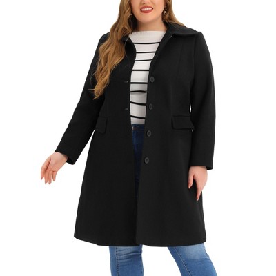 Agnes Orinda Women's Plus Size Peter Pan Collar Single Breasted with Pockets Long Winter Pea Coats