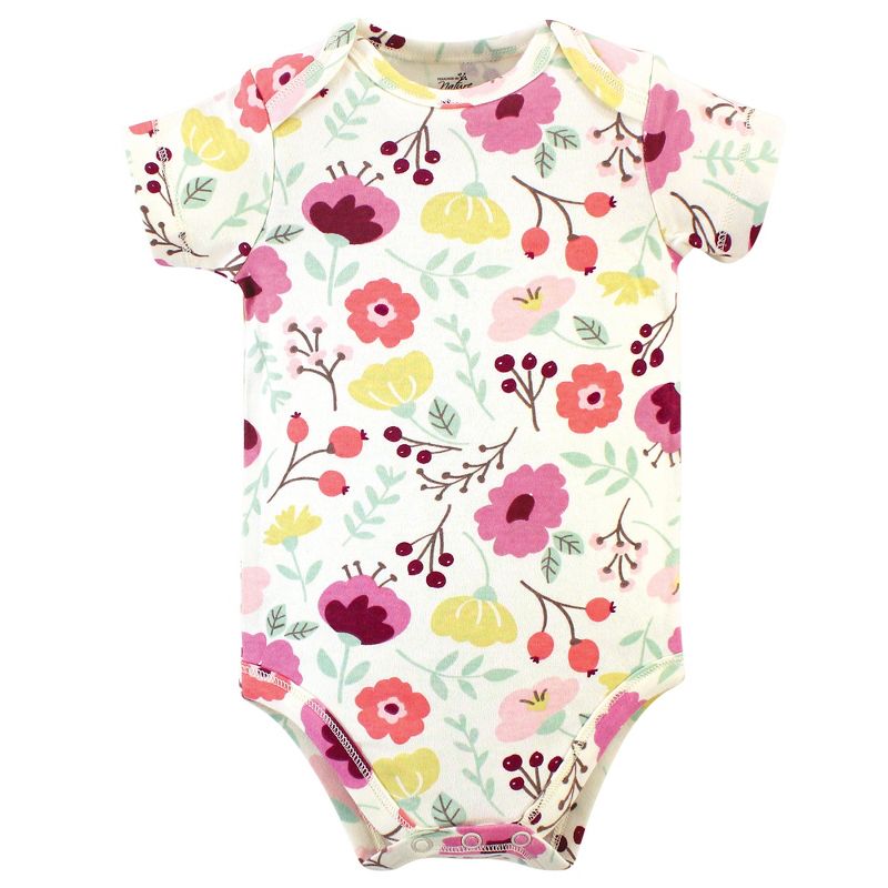 Touched by Nature Baby Girl Organic Cotton Bodysuits 5pk, Botanical, 5 of 8