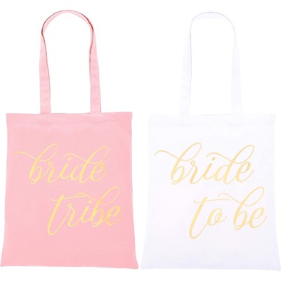 Juvale 5 Pack Bride to Be & Bride Tribe Canvas Tote Bags for Bridal Shower, Wedding Party Favors
