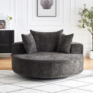 Chenille Swivel Chair – 360-Degree Rotating Accent Chair with Backrest Pillow, Pure Foam Cushion, Modern Living Room Furniture – Cuddlewood - 1 of 4